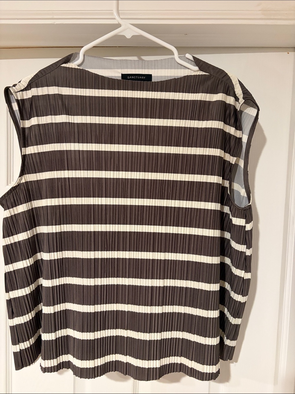 Sanctuary Striped Pleated Tank in Brown and White
